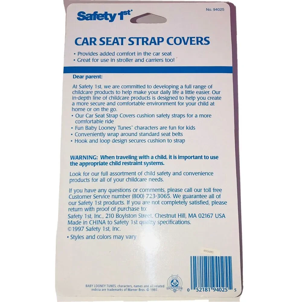 Safety 1sr Baby Looney Tunes Car Seat Strap Covers Tweety Bird NIP